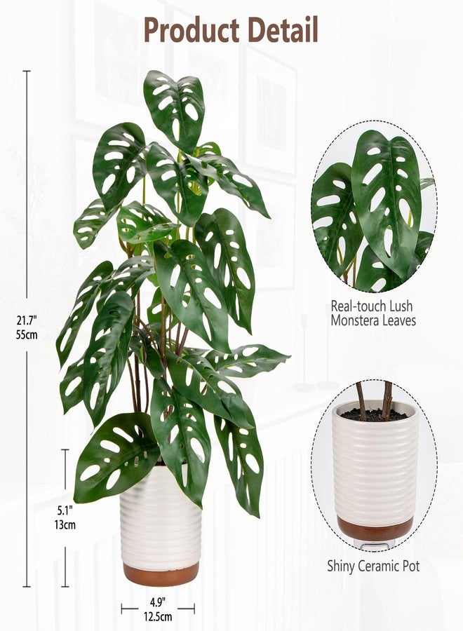 GnFlus Fake Plants 21.7'' Faux Monstera Plant Tall Artificial Plants Indoor with Pots Faux Plants Fake Potted Plants Artificial Decor Fake Monstera Silk Plants for Home Living Room Bedroom Bathroom Office - Image 2